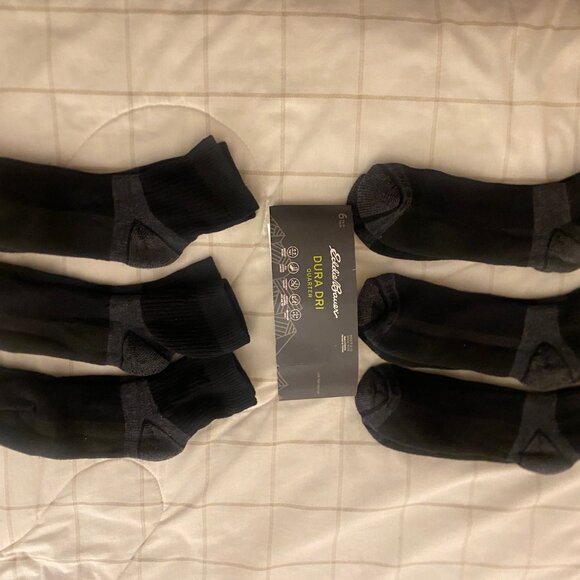 Eddie Bauer - Large - Mens Socks 6-Pair, Quarter Socks, Black, open never used - Picture 3 of 12
